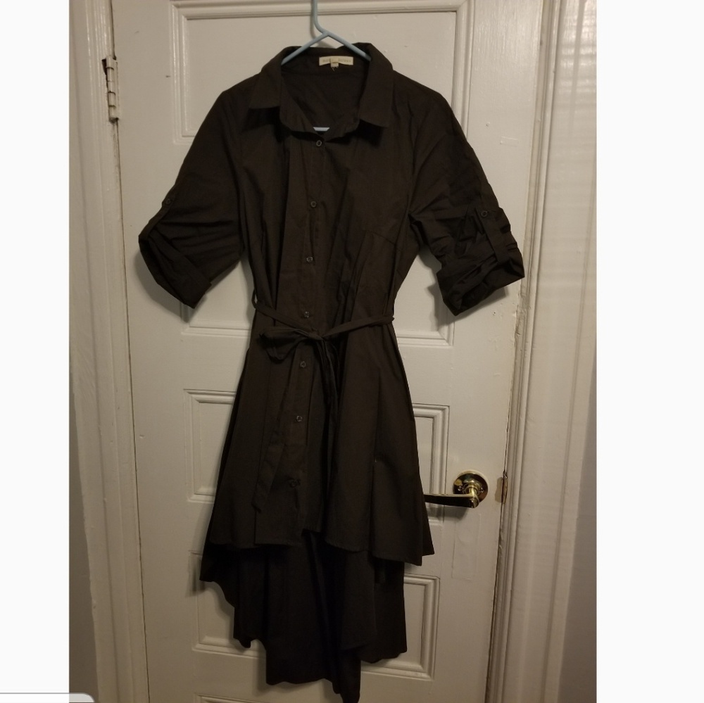 Olive Green High Low Shirt Dress
